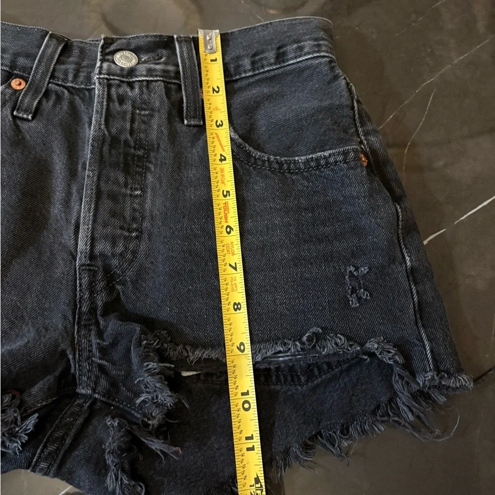 Levi's Premium 501 Black Shorts Button-Fly Hem Distressed Women’s Size 24